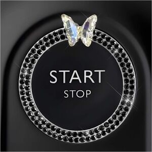 Black Rhinestone Butterfly Car Engine Start Stop Button Decorative Ring Silver